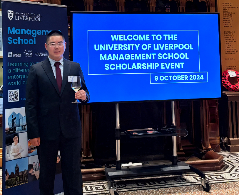 Xihao Zhang at the University of Liverpool Management School scholarship event